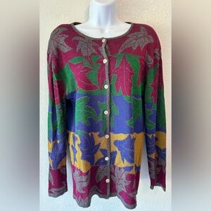 Vintage RODIER Fall Colorblock Leaf Cardigan